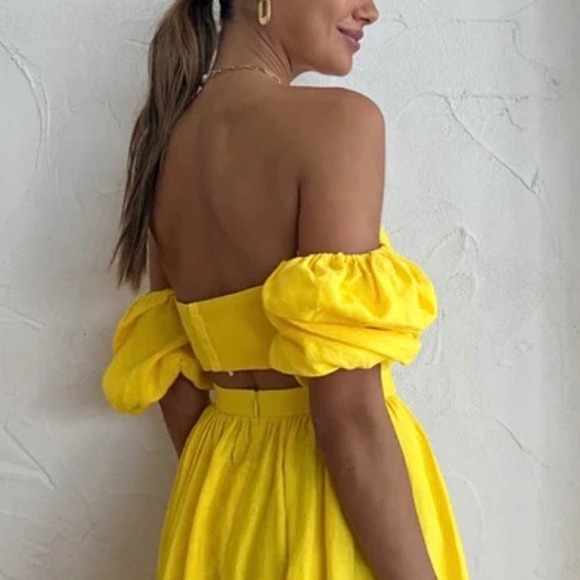 Rumer Sunshine Yellow Delphine Linen Puff Sleeve Crop Top Size XXS NWT - Picture 6 of 10